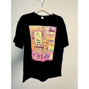Budweiser Mens  XL Vintage Single Stitch Neon Graphic Tee 1990s Black